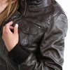 51xjsVwZVML._AC_.jpg Femmes Bomber Veste en Cuir Véritable Court Décontractée Ajustement Mince Blouson Motto Marron