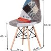 Lot de 4 chaises de salle à manger avec revêtement en tissu patchwork moderne de style nordique et cadre en bois de style scandinave
