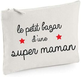 ANGORA Pochette Petit Bazar d'une Super Maman - Idée Cadeau Maman - Trousse Pratique - Anniversaire - Fête des mères