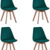 BenyLed Lot de 4 Chaises de Salle à Manger en BenyLed Lot de 4 Chaises de Salle à Manger en Velours avec Assise Rembourrée et Pieds en Bois Idéal pour Salle à Manger, Salon, Chambre, etc. (Vert foncé)