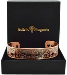 Bracelet Jonc celtique Homme Femme Bracelet Magnétique en Cuivre Pur avec six aimants Idée Cadeau Anniversaire (TRL)-Arbre de vie celtique (L: Poignet 19,5-22,5cm)