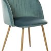 DORAFAIR Fauteuil en Tissu Velours Rétro,Chaises de Salle à Manger Scandinave avec Dossier rembourré et Coussin, Métal en Finition Spray Gold Jambes - Vert