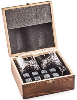 Deluxe Ensemble de Cadeaux Whisky Pierres - Soyez différent lors du choix d’un cadeau - Coffret en bois artisanal avec un 2 verres à whiskey - 8 Glacon Granit - Whisky Stones Gift Set - Whiskey Rocks