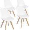 EGGREE Chaises Salle à Manger Scandinaves Lot de 4 Chaises de Cuisine, Rétro Rembourrée Chaise de Salle de Bureau, Pieds en Bois de Hêtre Massif, Blanc