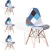 EGOONM Lot de 4 Chaise de Salle à Manger Multicolor Patchwork,Chaises en Tissu de Lin Loisirs Salon,Chaises avec Dossier à Coussin Souple (Bleu)