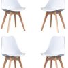 Ensemble de chaises de Salle à Manger 2/4 Chaise de Bureau à Domicile avec siège rembourré Pieds en Bois pour Salle à Manger Cuisine Salon Chambre Maison Cuisine Meubles (White)