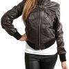 Femmes Bomber Veste en Cuir Véritable Court Décontractée Ajustement Mince Femmes Bomber Veste en Cuir Véritable Court Décontractée Ajustement Mince Blouson Motto Marron