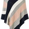 Ferand - Chic Poncho Châle Rayée et Côtés à Franges Ferand - Chic Poncho Châle Rayée et Côtés à Franges - Femme