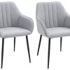 HOMCOM Chaises de Visiteur Design scandinave - Lot de 2 chaises - Pieds effilés métal Noir - Assise Dossier accoudoirs ergonomiques Lin Gris