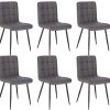 Lestarain Lot de 6 Chaises de Salle à Manger Rétro Chaises de Cuisine Chaises de Salon Rembourrée en Lin,Pied en métal,Chaises avec Dossier Gris Foncé
