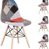 Lot de 4 chaises de salle à manger avec revêtement en tissu patchwork moderne de style nordique et cadre en bois de style scandinave