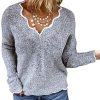 Minetom Pull Femme Tricoté Col V Casual Manches Longues Hiver Minetom Pull Femme Tricoté Col V Casual Manches Longues Hiver Chaud Pullover Sweater Top Blouse