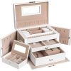 SONGMICS Boîte à bijoux, Organisateur à bijoux avec 2 tiroirs, SONGMICS Boîte à bijoux, Organisateur à bijoux avec 2 tiroirs, Coffre à bijoux verrouillable avec miroir, Boîte de voyage portable, doublure en velours, idée cadeau, Blanc JBC121W