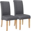SONGMICS Chaises de Salle à Manger, Lot de 2, Rembourré, SONGMICS Chaises de Salle à Manger, Lot de 2, Rembourré, Dossier Haut, Revêtement en Lin-Coton, Pieds en Bois Massif, Gris Foncé et Couleur Boisée LDC21GY