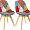 WOLTU BH29mf-2 Chaises Salle à Manger Lot de 2 en Lin,Chaise de Cuisine en Bois,Multicolore