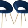 WOLTU Lot de 2 Chaises de Salle à Manger avec Velours siège et métal Pieds,Chaise de Chambre à Coucher Bleu BH230bl-2