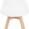 Lot de 4 chaises tulipe de salle à manger, cuisine, bar, assise avec pieds en bois de hêtre, bureau, blanc