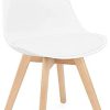 Lot de 4 chaises tulipe de salle à manger, cuisine, bar, assise avec pieds en bois de hêtre, bureau, blanc