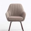 CLP Chaise De Salle A Manger Florian en Tissu I Siège Rembourrés I Chaise Visiteur avec Design Retro Et Accoudoirs Pieds en Bois, Couleur:Taupe, Couleur du Cadre:Noyer (chêne)