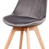 Lot de 4 chaises de salle à manger scandinaves - Loisir moderne en velours de Siglo - Chaises rétro en bois de hêtre massif en tulipe - Gris
