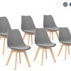 Lot de 6 Chaises de Salle à Manger en Chêne - Chaise Scandinave avec Rembourrée Confort Ergonomique Design Rétro - Chaise de Bureau Cuisine Pieds de chêne - Gris