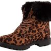 411ekiUxKwL._AC_.jpg Primtex Bottines Rangers Boots fourrées Femme avec Revers Fourrure en Simili Cuir-