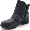 Angkorly - Chaussure Mode Bottine Motard Effet Vieilli Couverte Femme clouté tressé Boucle Talon Bloc 3.5 CM
