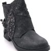 Angkorly - Chaussure Mode Bottine Motard Effet Vieilli Couverte Femme clouté tressé Boucle Talon Bloc 3.5 CM