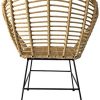 Kosmi - Fauteuil Style Nature Aspect rotin en résine tressée et Pieds en métal Noir