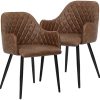 SONGMICS Lot de 2 Chaise de Salle à Manger, Fauteuil, Siège Moderne rembourrée, avec Dossier, revêtement en PU Vintage, Charge 110 kg, pour Salle à Manger, Marron LDC085K02