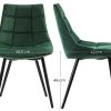 SONGMICS Lot de 2 Chaises de salle à manger, Siège moderne, rembourrées, avec pieds en métal, surface en velours lisse, Vert LDC084C01