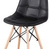 Lot de 4 chaises de salle à manger en cuir synthétique capitonné avec boutons et pieds en bois pour salle à manger, chambre à coucher, salon