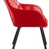 TecTake 800877 Lot de 2 Chaises de Salle à Manger en Simili Cuir Scandinave Pieds en Acier Noirs Élégant avec Accoudoirs – Diverses Couleurs (Rouge)