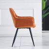 JYMTOM Chaise de salle à manger en velours épais avec siège rembourré Bar, salon Chaise d’angle avec pieds en métal, accoudoirs et dossier, orange