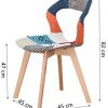 WV LeisureMaster Lot de 4 chaises de salle à manger en patchwork scandinave avec pieds en bois massif pour salon et cuisine