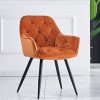 JYMTOM Chaise de salle à manger en velours épais avec siège rembourré Bar, salon Chaise d’angle avec pieds en métal, accoudoirs et dossier, orange