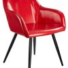 TecTake 800877 Lot de 2 Chaises de Salle à Manger en Simili Cuir Scandinave Pieds en Acier Noirs Élégant avec Accoudoirs – Diverses Couleurs (Rouge)