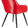 TecTake 800877 Lot de 2 Chaises de Salle à Manger en Simili Cuir Scandinave Pieds en Acier Noirs Élégant avec Accoudoirs – Diverses Couleurs (Rouge)