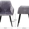 Lot de 2 Chaises de Salle à Manger Chaise Velours Chaises Scandinaves Fauteuil Chaise de Cuisine Rembourrée en Tissu Chaise de Salon Rétro, Gris