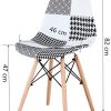 Lot de 4 chaises de salle à manger en mosaïque de style scandinave moderne avec patchwork et chaises en bois massif de style scandinave (noir)