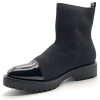Angkorly - Chaussure Mode Bottine Botte Chaussette Slip-on Souple Femme Verni Maille Extensible Talon Bloc 4 CM