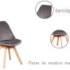 Lot de 4 chaises de salle à manger scandinaves - Loisir moderne en velours de Siglo - Chaises rétro en bois de hêtre massif en tulipe - Gris