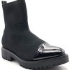Angkorly - Chaussure Mode Bottine Botte Chaussette Slip-on Souple Femme Verni Maille Extensible Talon Bloc 4 CM