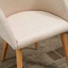 HOMCOM Chaises de Visiteur Design scandinave - Lot de 2 chaises - Pieds inclinés effilés Bois Caoutchouc - Assise Dossier accoudoirs ergonomiques Aspect Lin Beige