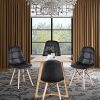 Lot de 4 chaises de salle à manger en cuir synthétique capitonné avec boutons et pieds en bois pour salle à manger, chambre à coucher, salon