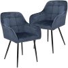 BlueOcean Furniture Lot de 2 chaises de salle à manger BlueOcean Furniture Lot de 2 chaises de salle à manger rembourrée en velours avec accoudoirs, dossier et pieds en métal