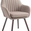 CLP Chaise De Salle A Manger Florian en Tissu I Siège Rembourrés I Chaise Visiteur avec Design Retro Et Accoudoirs Pieds en Bois, Couleur:Taupe, Couleur du Cadre:Noyer (chêne)