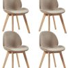 EGGREE Lot de 4 Chaises de Salle à Manger Scandinave Chaises en Tissu Lin, Chaise de Salon Design Rétro avec Jambe de Bois de Hêtre Massif, Gris