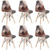 EGOONM Lot de 6 Chaise de Salle à Manger Multicolor Patchwork,Chaises en Tissu de Lin Loisirs Salon,Chaises avec Dossier à Coussin Souple (Marron-6)