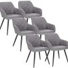 EUGAD Lot de 6 Chaises Salle à Manger Design Rétro Assise en Lin Pieds en Métal Gris Clair Chaises de Cuisine 0641BY-6